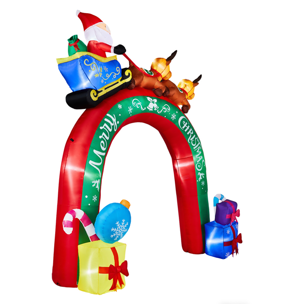 Giant Christmas Inflatable Archway, 9 Warm White LEDs, Santa Sleigh & Reindeer Design, Weatherproof Polyester, for Yard, Garden, Indoor
