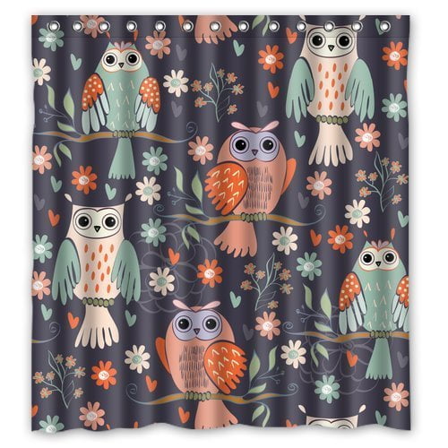 HelloDecor Owl Shower Curtain Polyester Fabric Bathroom Decorative