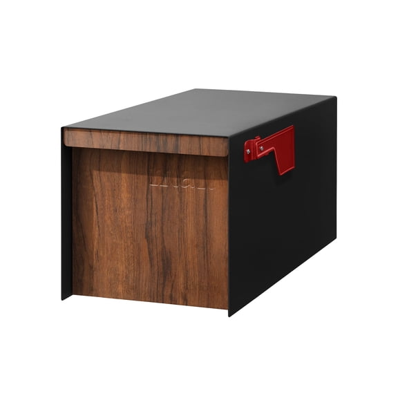 Adoorn Post Mount Mailboxes, 9.5 x 9.5 x 20.75 (HxWxD) Large, Galvanized Steel Modern Mailbox, for Daily Letters, Magazines and Packages, Weatherproof with 1.2 Degree Sloped Roof - Walnut