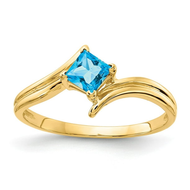 Sky Jewelers - Real 14kt Yellow Gold 4mm Princess Cut Blue Topaz Ring ...