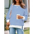 thumbnail image 2 of Women's Fall Oversized Sweatshirt Casual Waffle Knit Long Sleeve Crewneck Split Pullover Tunic Tops, 2 of 11