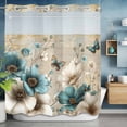 thumbnail image 6 of No Hook Shower Curtains with Snap-in Liner Set, Teal Tulip Butterfly Waterproof Hotel Style Bathroom Shower Curtain, Beige Turquoise Floral Vintage Rustic Breathable Mesh Top Bath Curtains 66''x72'', 6 of 9
