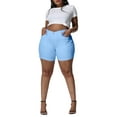 thumbnail image 6 of Gocolloa Womens Plus Size Jean Shorts Stretchy Solid Color High Waisted Summer Casual 5.5" Denim Shorts Aqua Blue 18W, 6 of 6
