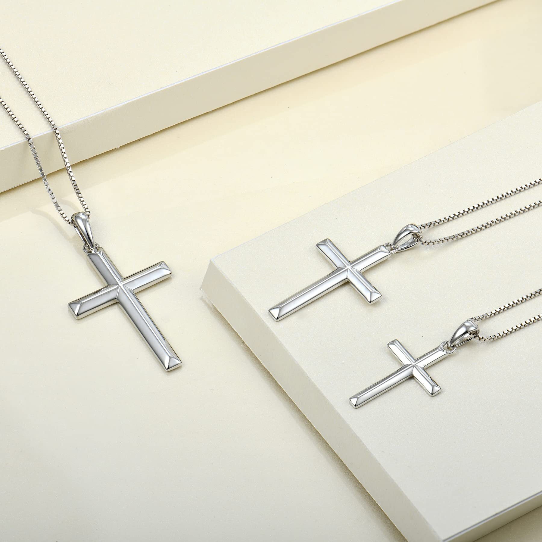 VESITIM Cross Necklace for Women Sterling Silver Plain Cross Pendant Necklace White Gold Plated 0.79" Jewelry Gifts for Men