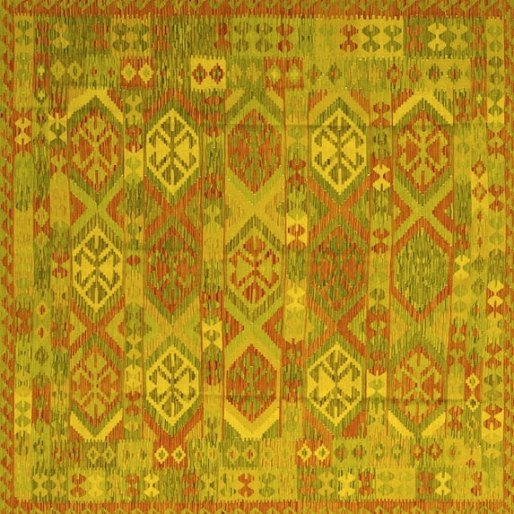 Ahgly Company Machine Washable Indoor Square Southwestern Yellow Country Area Rugs, 6' Square