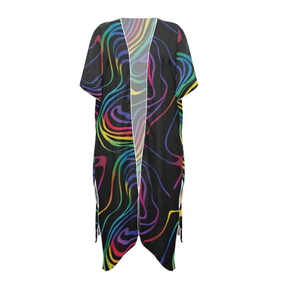 HELLHERO Rainbow Lines Beach Cover Up Polyester Sexy Free Size Long Kimono Swimsuit Cover Up for Women