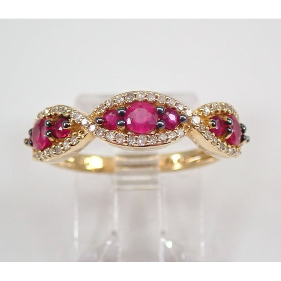 14K Yellow Gold Ruby and Diamond Wedding Ring Anniversary Band July Gemstone