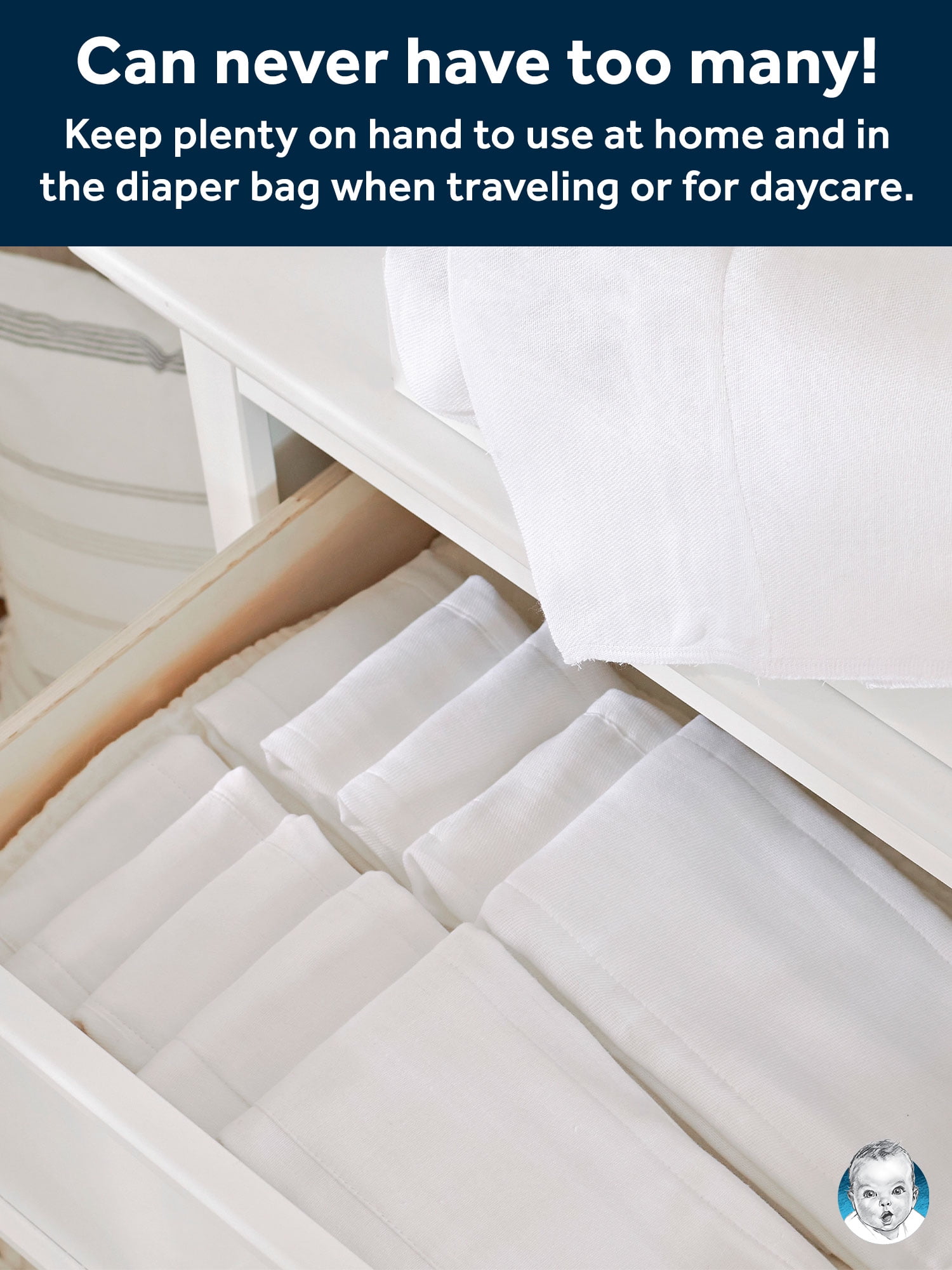 Gerber Baby Neutral White Cotton Flatfold Birdseye Diaper, 10-Pack, One Size