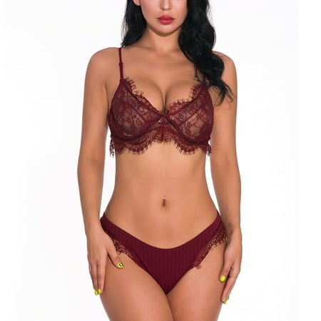 

Summer Clearance! Zpanxa Womens Underwear Sexy Underwear Eyelash Bra Underwear Two Piece Suit Sexy Lace Wide Edge Red S