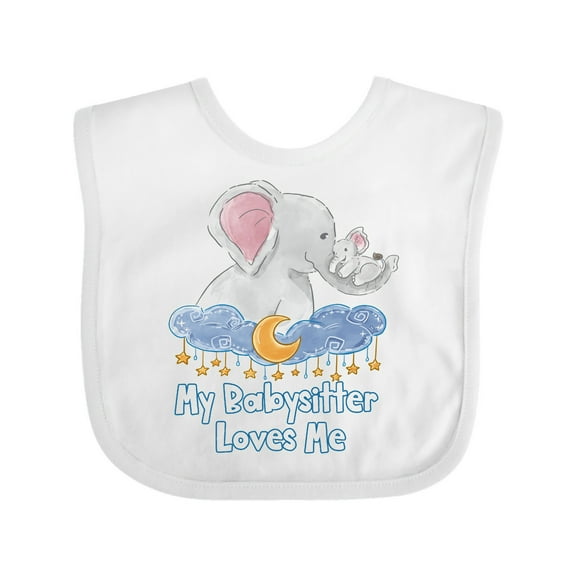 Inktastic My Babysitter Loves Me Cute Elephants Clouds Moon and Stars Boys or Girls Baby Bib