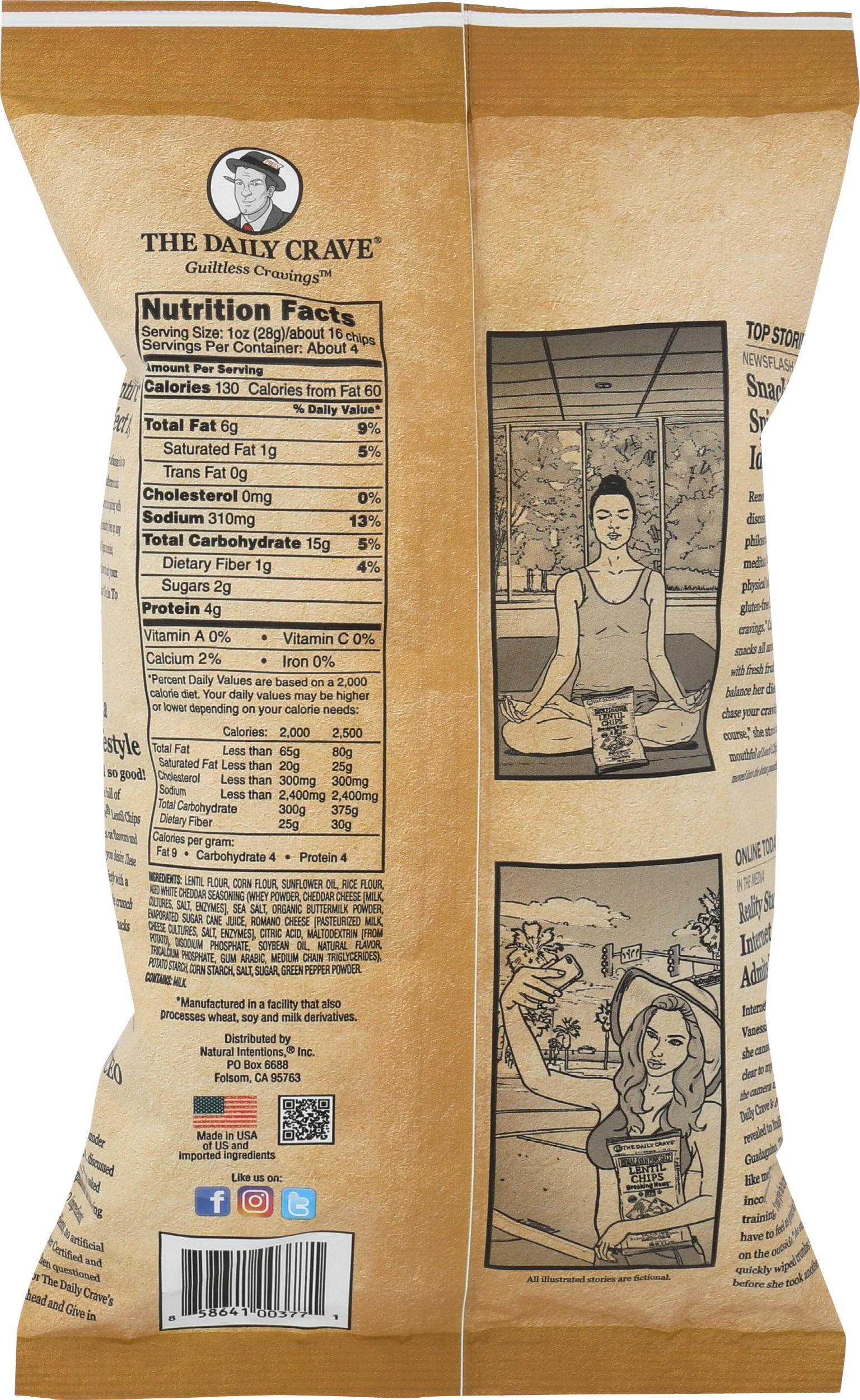 Pack of 8, The Daily Crave Aged White Cheddar Lentil Chips, 4.25 oz
