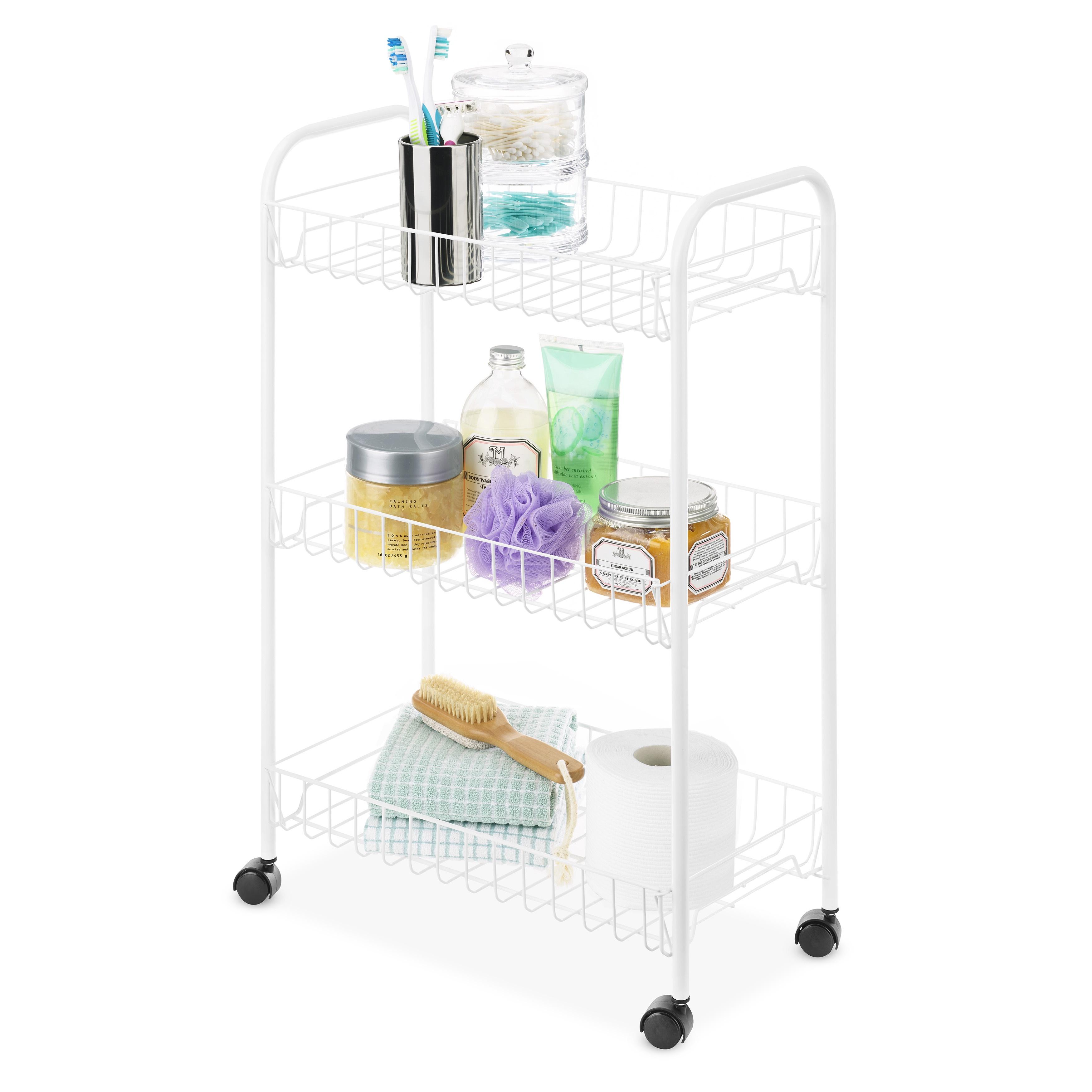Whitmor 3-Tier Slim Wire Rolling Cart - White