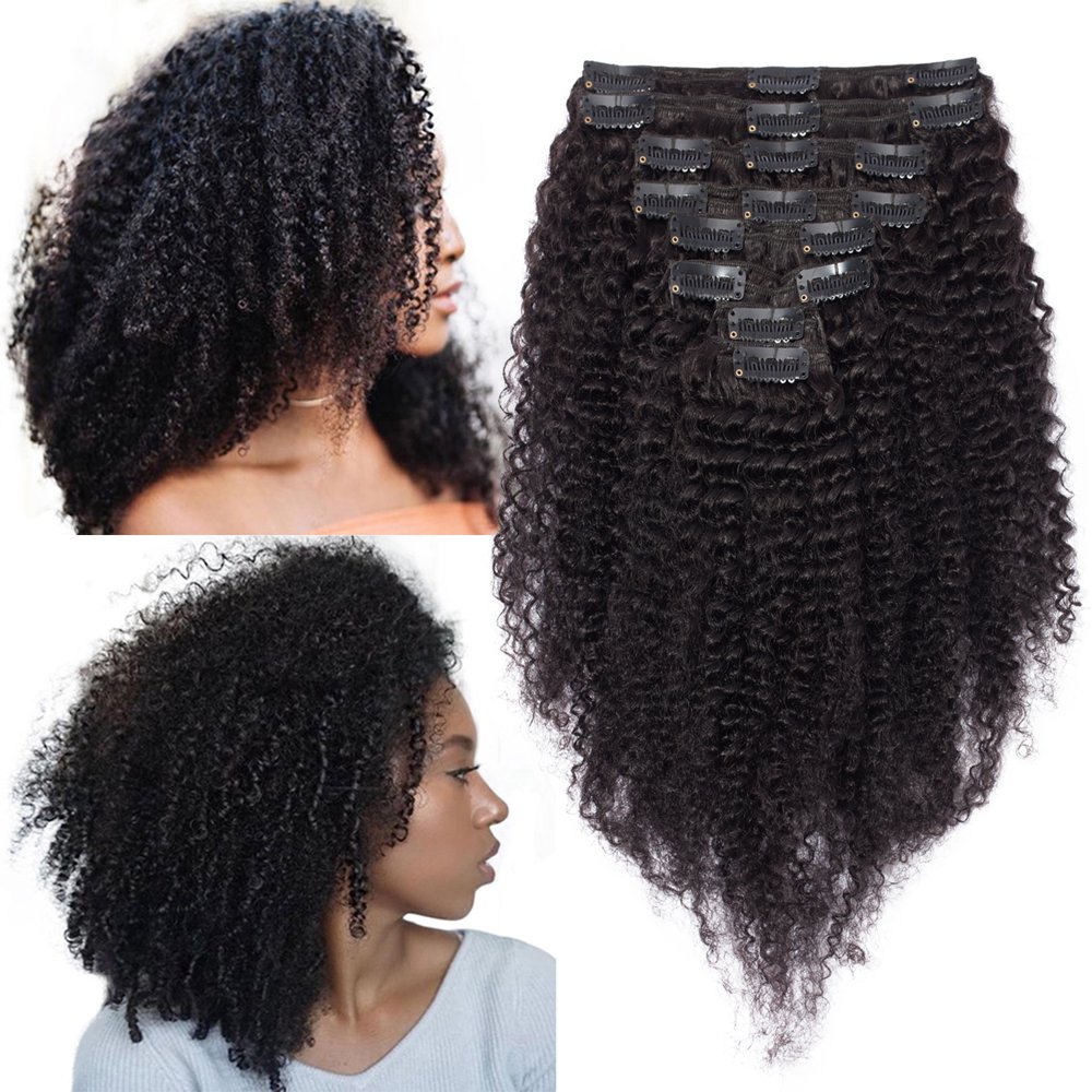 Benehair Clip In Human Hair Extensions Afro Kinky Curly Thick Full Head Double Weft Black