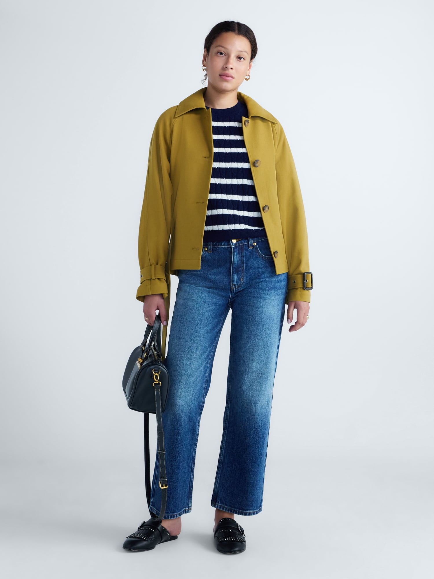 Free Assembly Women's Short Belted Cotton Trench Jacket, Sizes XXS-XXL