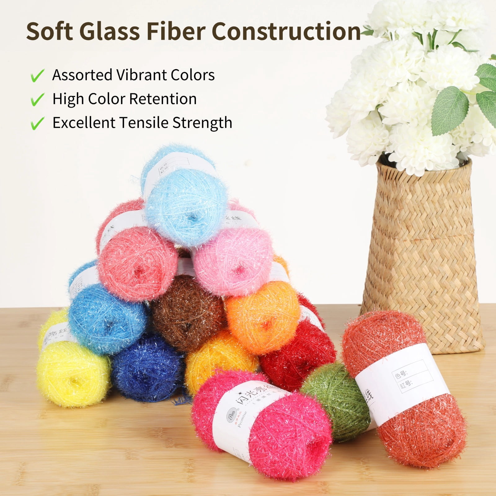 20 Skeins Scrubby Yarns, 2187 Yards Knitting Dishwashing Yarns for Dishcloths, Assorted Colors, Soft Glass Fiber Yarns for DIY Crochet, Craft Projects, Sparkly Knitting Supplies