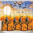 thumbnail image 1 of Spooky Halloween Shower Curtain - Vibrant Sunset with Bats & Moon, 1 of 4