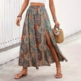 thumbnail image 2 of Ankle Skirts for Women Ethnic Style Personalized Slit A-line Skirts Elastic Waist Printed Maxi Skirts, 2 of 4