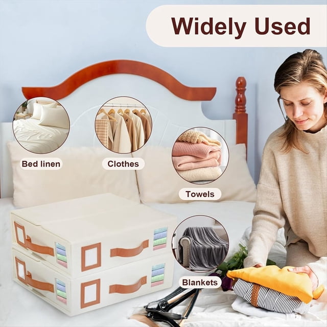Foldable Bed Sheet Set Organizers and Storage - Large Size Linen Fabric with Window and Label, Under Bed Storage 3 Pack