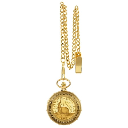 War Commemorative Half Dollars - Gold-Layered Statue of Liberty Commemorative Half Dollar Goldtone Train Coin Pocket Watch with Skeleton Movement