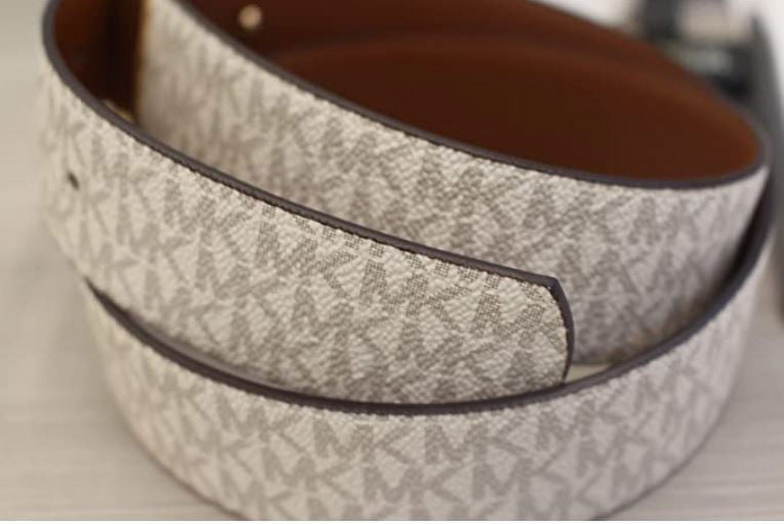 Michael Kors Reversible Belt MK Logo Vanilla Brown Leather Silver Buckle Amazon.com: Michael Kors Mk Signature Monogram Logo  main image 4