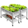 thumbnail image 3 of DEXTRUS Raised Garden Bed with Lockable Wheels and Storage Shelf, Wood Planter Box Stand - White, 3 of 8