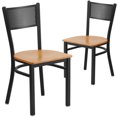 thumbnail image 1 of 2 Pk. HERCULES Series Black Grid Back Metal Restaurant Chair - Natural Wood Seat, 1 of 8