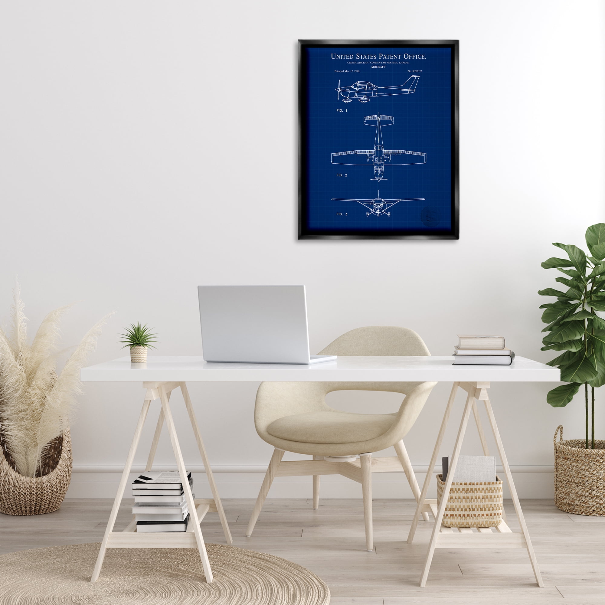 Stupell Industries Aircraft Patent Blueprint Transportation Painting Black Floater Framed Art Print Wall Art, 25 x 31