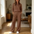 thumbnail image 2 of Floleo Women's Collared Button Front Top and Pants Set with Pockets Elastic Waist Long Sleeve Solid Color Loose Fit for Work Travel Home Daily Wear, 2 of 6