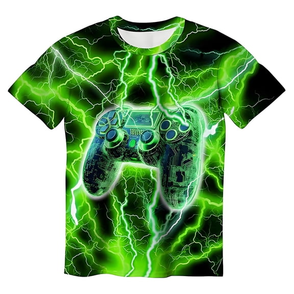 KHONTS 3D Graphic Printed Shirt Kids Neon Shirts for Boys Girls Crewneck Short Sleeve Tee,Size 2-13 Years 09-Green 160