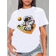 thumbnail image 1 of Camiseta con estampado de astronauta y luna para mujer: camiseta informal de manga corta con cuello redondo, algodón transpirable, lavable a máquina, con decoración de astronauta, DJ, negra, para depo, 1 of 7