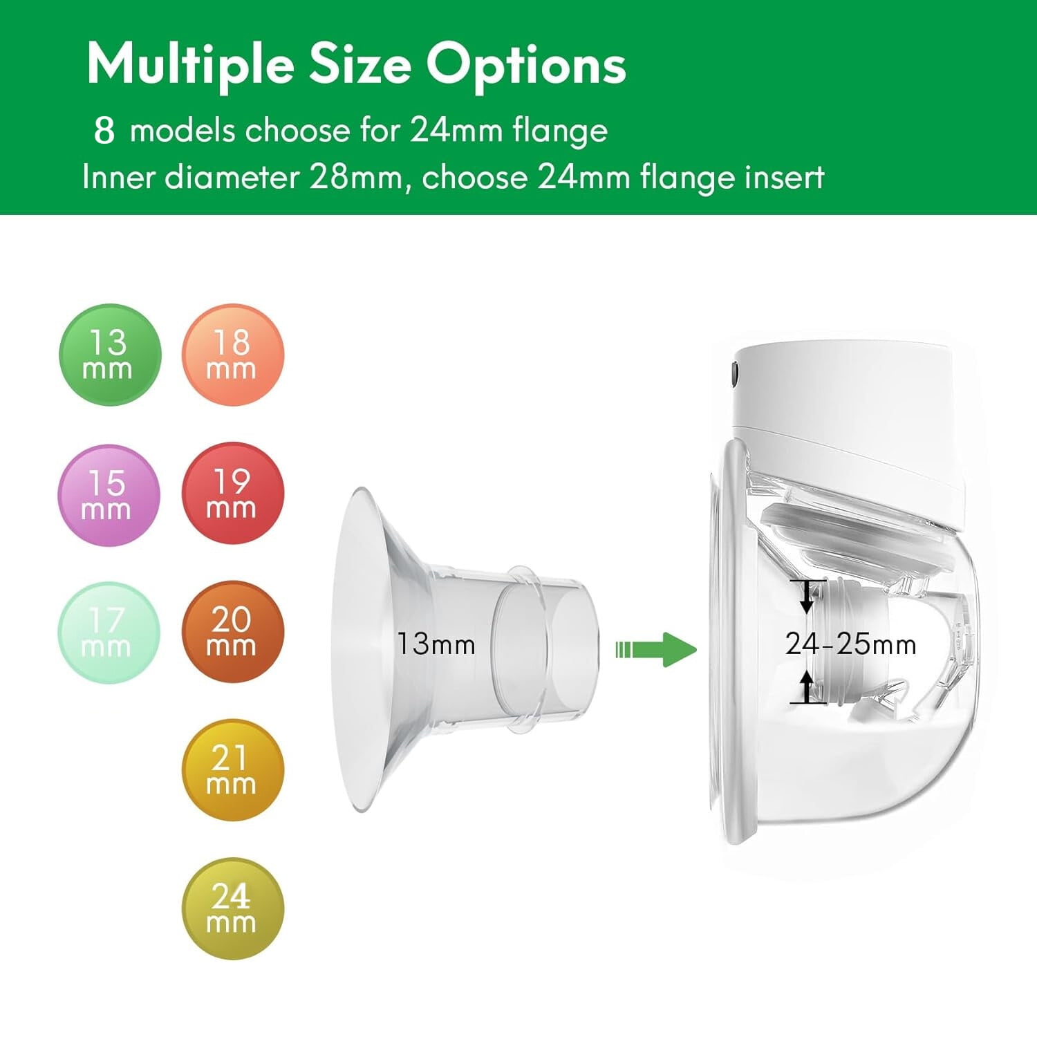8 Pcs 17mm Breast Pump Flange Inserts Sizing Kit Compatible with 24mm Flange/Shield of Most Pumps, Insert for Breast Pump Replacement Accessories