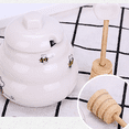 thumbnail image 3 of Tarro de miel de cerámica con cucharón de madera, tarro de miel de porcelana con tapa y palito para miel, tarro de miel de cerámica, 3 of 5
