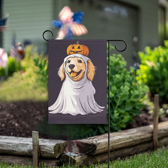 Yayeee Garden Flag 12" x 18" Double Sided Outdoor Yard Lawn Holiday Decorations, Yellow Halloween Dog