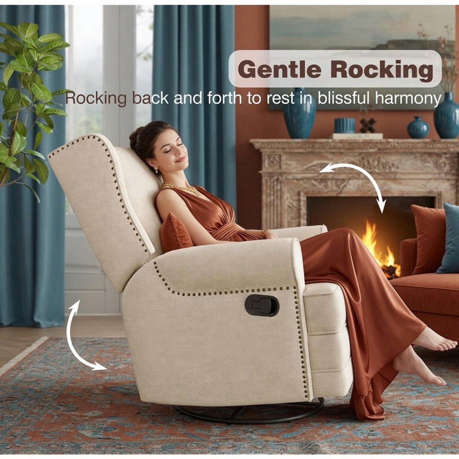 34.25" Extra Wide Swivel Recliner Glider Chair with Rocking, Lounge Chair with Pull-Out Footrest, Waterproof Fabric, Tool-Free Assembly
