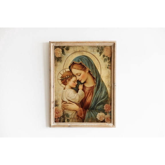 Mother Mary And Baby Jesus Artwork Christian Religious Wall Art, Unframed Paper Poster 8x10in