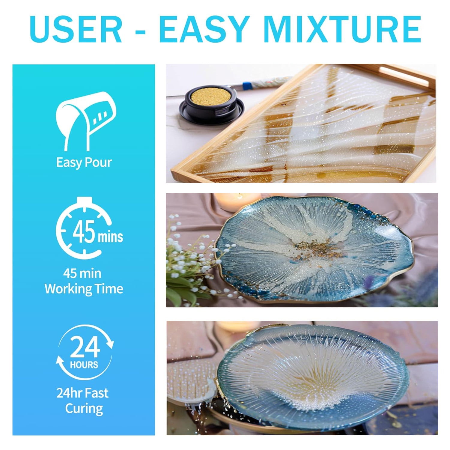 Epoxy Resin,32oz Epoxy Resin Kit for Beginner,Crystal Clear Epoxy Resin with Mica Powder,Hand Casting & Coating Kits Art Craft Supplies,DIY Jewelry Making Resin Art