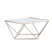 Efavormart Gold Metal Geometric Cake Stand Display Centerpiece Pedestal Riser with Square Glass Top - 14