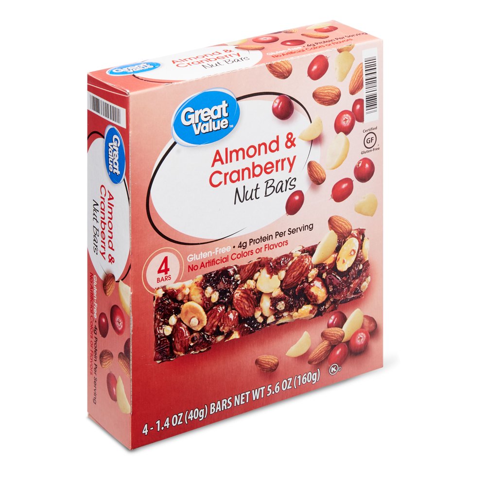 Great Value Almond & Cranberry Nut Bars, 5.6 oz, 4 Count