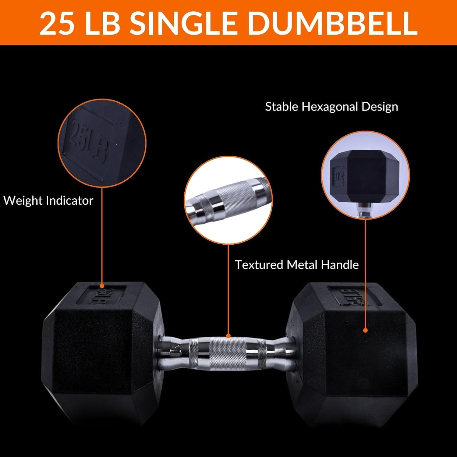 BESEA 20 to 45 Lbs Barbell (Single), Coated Rubber Hex Dumbbell, Hand Weights for Exercises and Fitness
