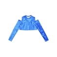 thumbnail image 3 of TiaoBug Kids Girls Shiny Metallic Crop Top Long Sleeve Off Shoulder Jazz Hip Hop Leotard Dance Shirt Royal Blue 6, 3 of 5