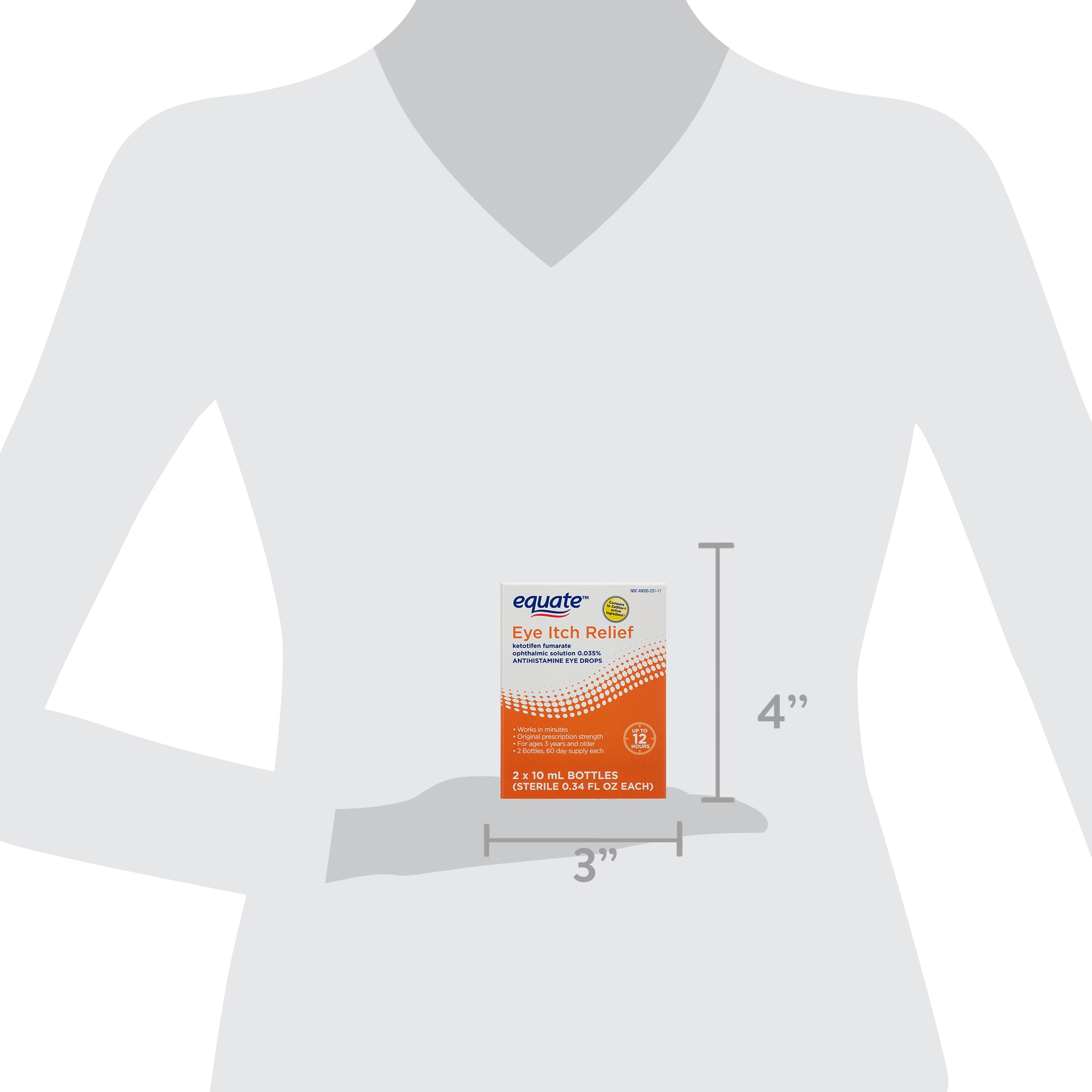 Equate Eye Itch Relief Antihistamine Eye Drops, 2 Count, 0.34 fl oz (10 mL), Compare to Zadiator® Active Ingredient