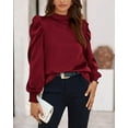 thumbnail image 3 of FreshPretty Women Satin Puff Long Sleeve Blouses Mock Neck Shirts Business Casual Tops Work Dressy Blouse Spring Fall Clothes, 3 of 9