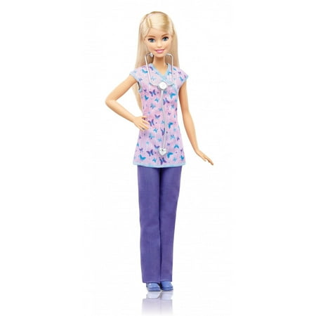 Barbie Nurse Doll with Blonde Hair, Purple Scrubs & (Best Hair Products For Mixed Race Babies)