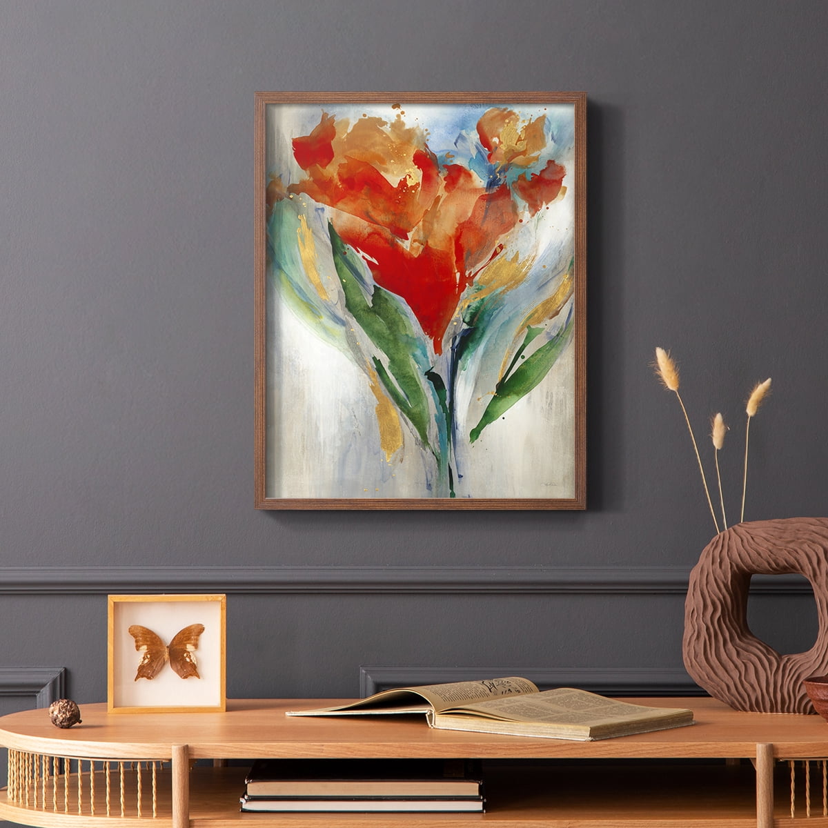 Wild Flower Bouquet Framed Print in Brown Solid Wood 11 x 14 Framed Print