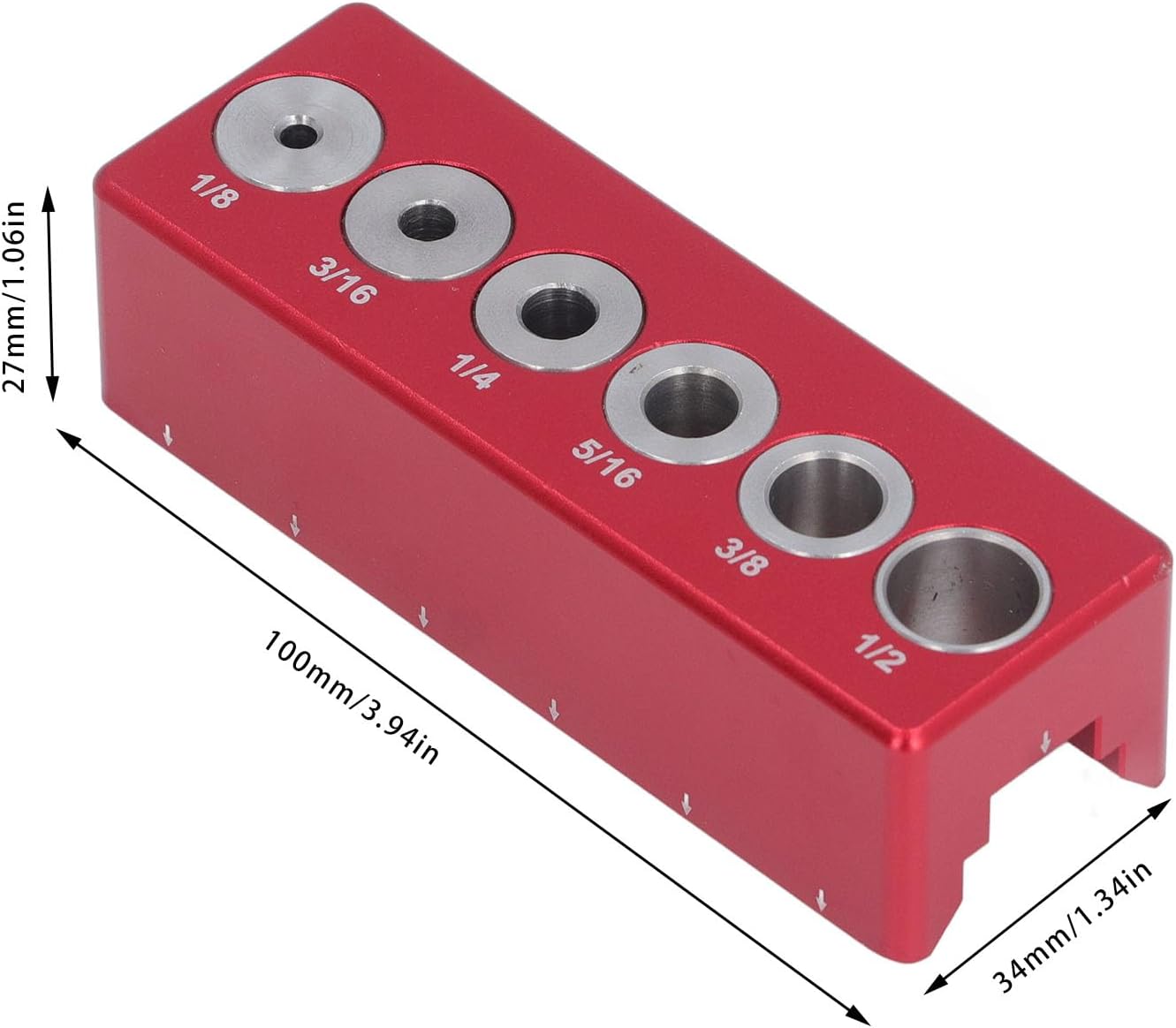 ABPETE Self Centering Doweling Jig Kit, 1/8in 3/16in 1/4in 5/16in 3/8in 1/2in Drill Jig Hole Drilling Locator for Straight Holes Biscuit Joiner Set, Round Dowel Drill Block Drilling