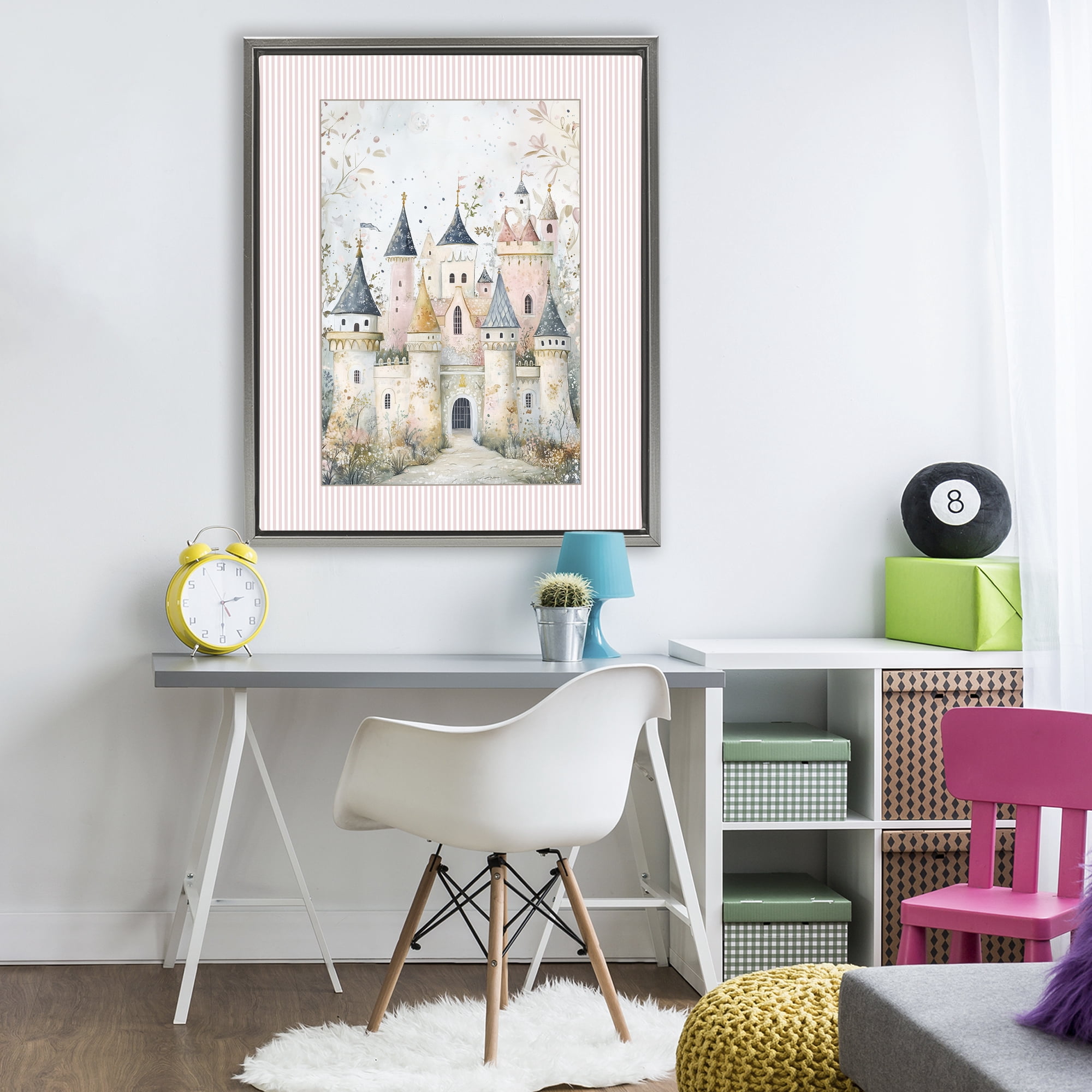 Stupell Industries Enchanted Dreams Castle Gray Framed Floater Canvas Wall Art, design by Christine Simpson Art