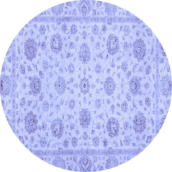 Ahgly Company Machine Washable Indoor Round Oriental Blue Traditional Area Rugs, 7' Round
