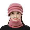 thumbnail image 1 of 2Pcs/Set Short Brim Solid Color Ear Protection Hat Scarf Set Autumn Winter Women Knitted Plush Lining Cap Neckerchief Set, 1 of 10
