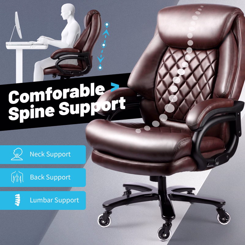 Qusaphy 800LBS Big and Tall Executive Office Chair, PU Leather Ergonomic Desk Chair with Adjustable Backrest and Thick Padded Cushion, Heavy Duty Chair for Home or Office Black
