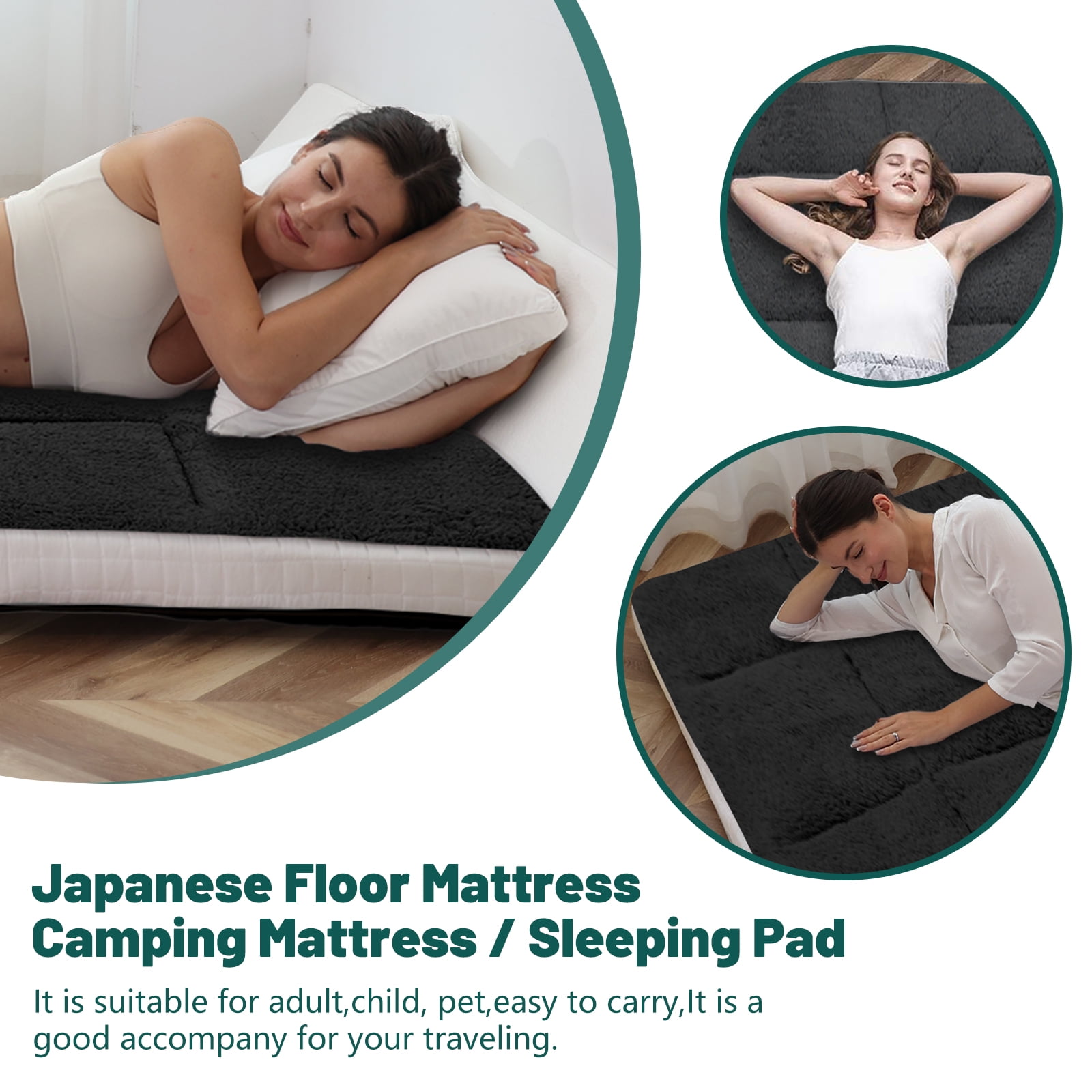 Slsy Sherpa Japanese Floor Mattress, Twin/Full/Queen Size Futon Mattress, 4'' Thicken 2 Sided Tatami Mat, Foldable Tatami Mat Portable Dormitory Sleeping Pad, Roll Up Floor Lounger Bed for Adult Child